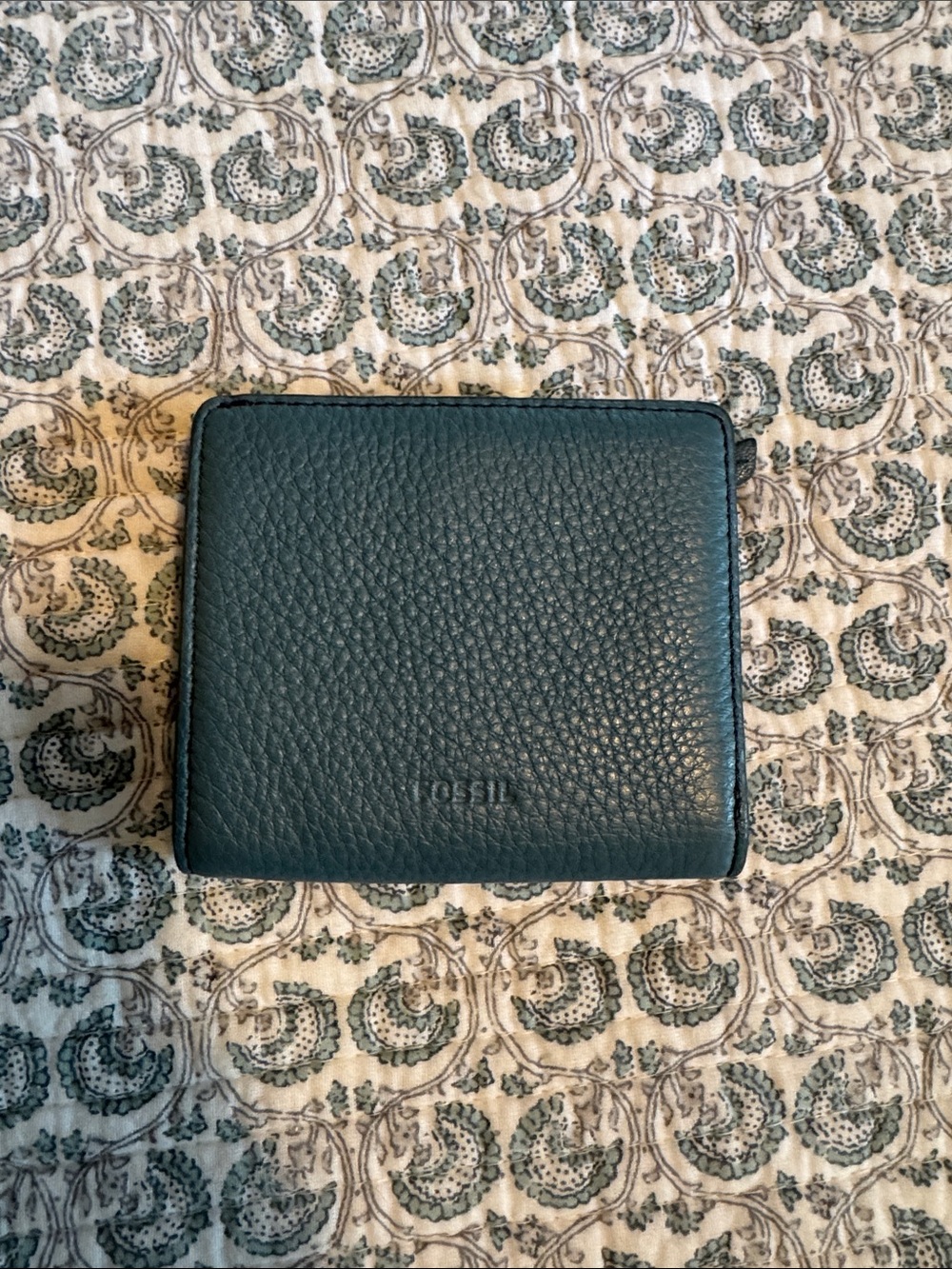 Fossil Teal Pebbled Leather Bifold Wallet